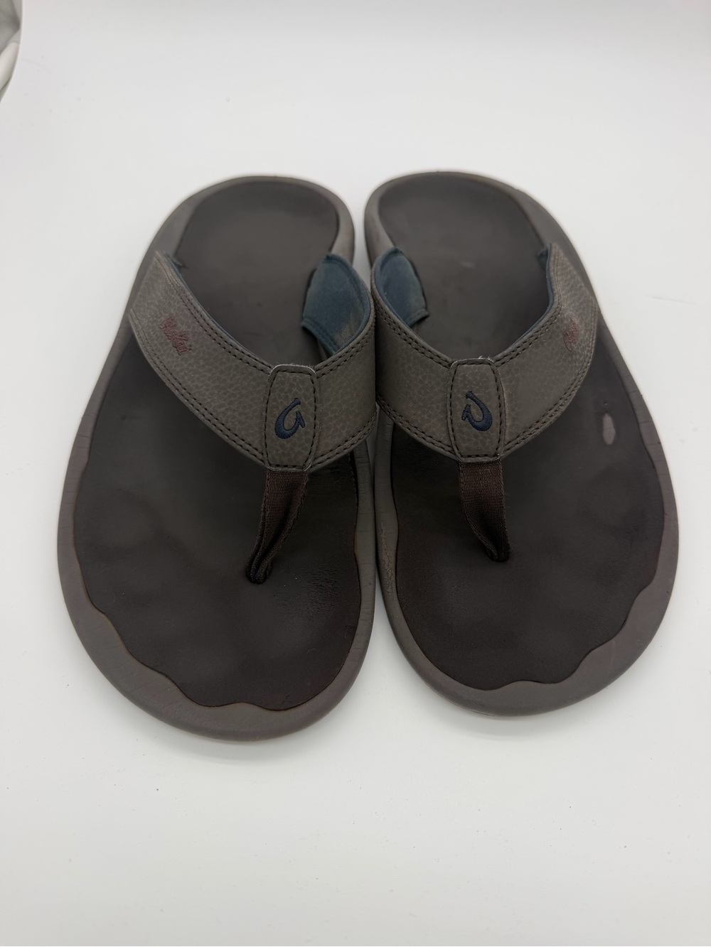 OluKai Men's Dark Brown and Gray Flip Flops - Cushioned Thong Sandals